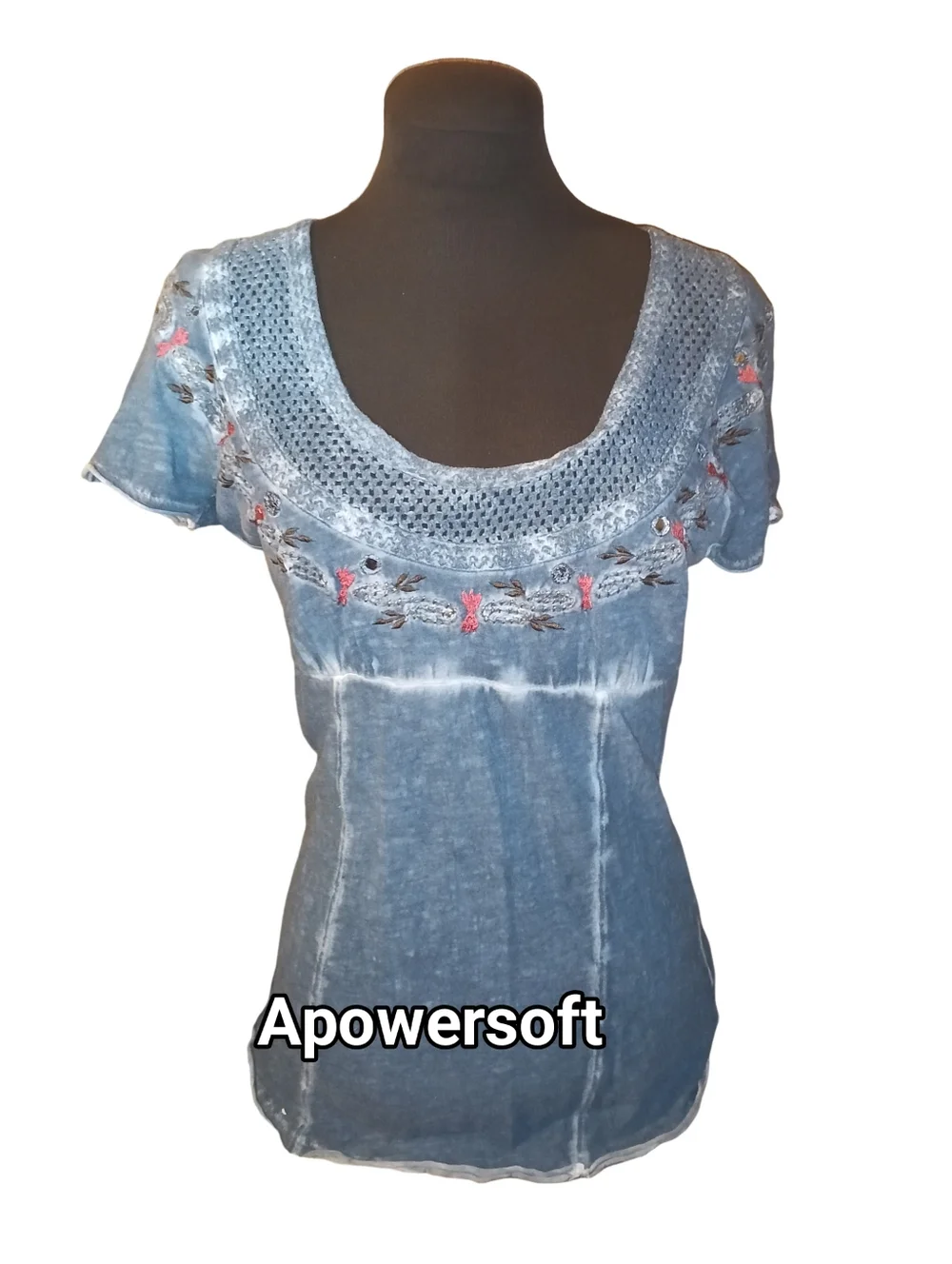 Acid Wash Embroidered Tee — Free People — Size M - Picture 2 of 6